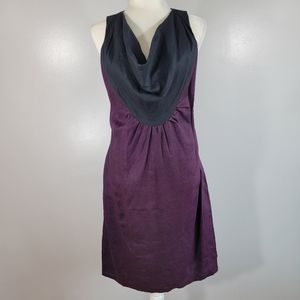 ELROY linen purple black colorblock cowl neck racer back sleeveless sheath dress